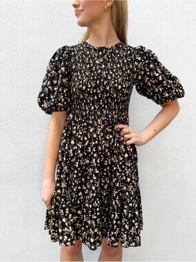 EUC ByTimo Floral Smocked Puff Sleeve Dress size M